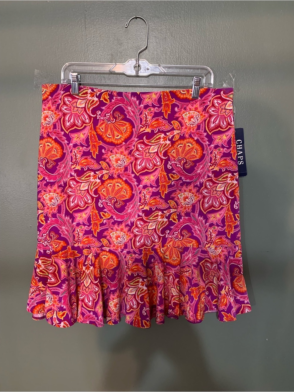 Chaps Pink & Orange Paisley Ruffle Hem Mini Skirt
